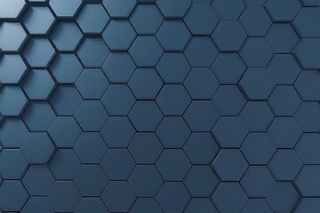 Hexagonal dark blue navy background texture placeholder, radial center space illustration 3d backdrop
