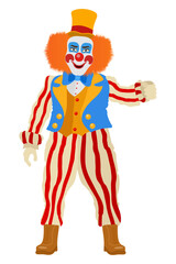 cheerful clown actor and circus character flat style vector illustration isolated on background
