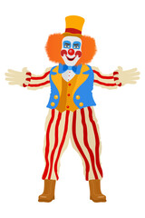 cheerful clown actor and circus character flat style vector illustration isolated on background