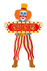 cheerful clown actor and circus character flat style vector illustration isolated on background