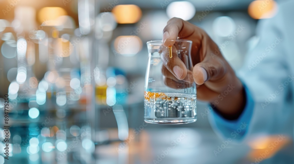Aufkleber a scientist in a laboratory setting carefully analyzing a solution in a beaker, demonstrating precis