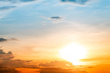Beautiful , luxury soft gradient orange gold clouds and sunlight on the blue sky perfect for the background, take in everning,Twilight, Large size, high definition landscape photo
