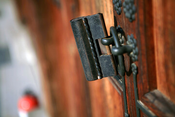 View of the old door lock in the old palace building