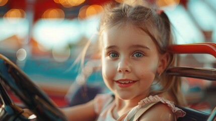 Obraz premium Little Girl Enjoying a Ride at the Amusement Park