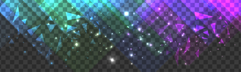 Vector illustration. Transparent background with aurora lights and triangle elements. Design for wallpaper, banner, postcard.