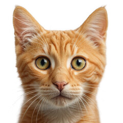 Close-up of an adorable orange tabby cat with striking green eyes, capturing its curious and playful expression. Perfect for pet lovers and animal themes.