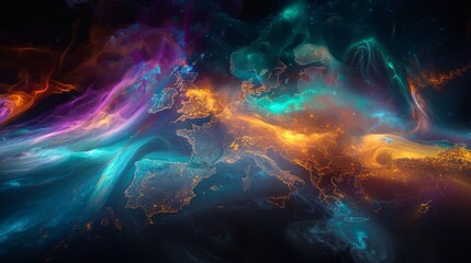 Abstract Europe Light Map of Energy Flow