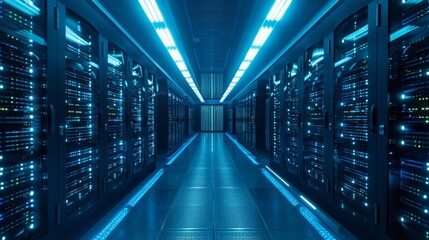 Fototapeta premium Data Center with Blue LED Lights