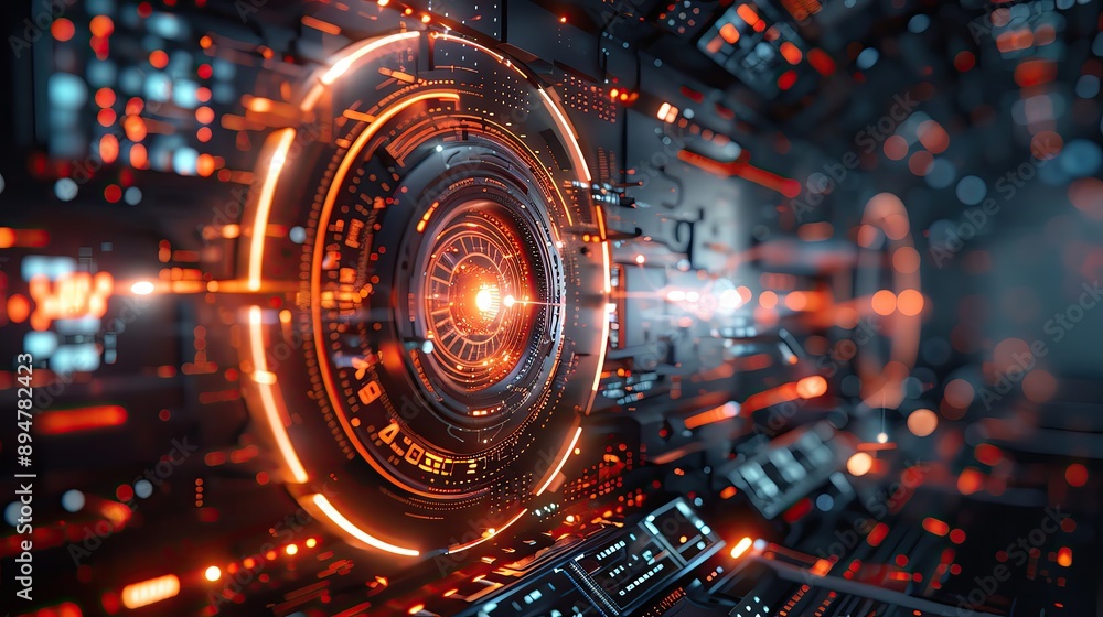 Aufkleber futuristic digital interface with glowing orange elements, depicting advanced technology and data pr