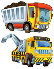 cartoon scene with heavy duty car truck transportation vehicle for construction site isolated illustration for children