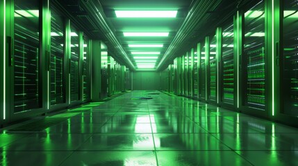 Fototapeta premium Server Room with Green Lighting