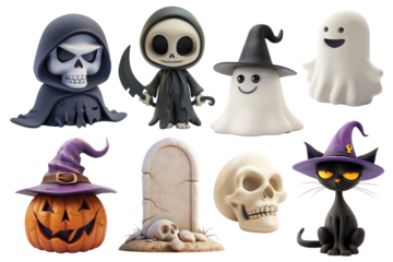 PNG 3d halloween element set, transparent background