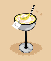 Illustration Drink at Ice and Banana Taste, Stiker