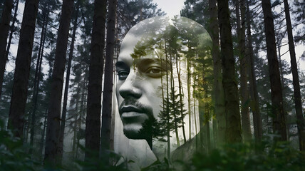 face of a person in the forest, ai generated