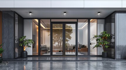 Modern Office Entrance With Glass Doors