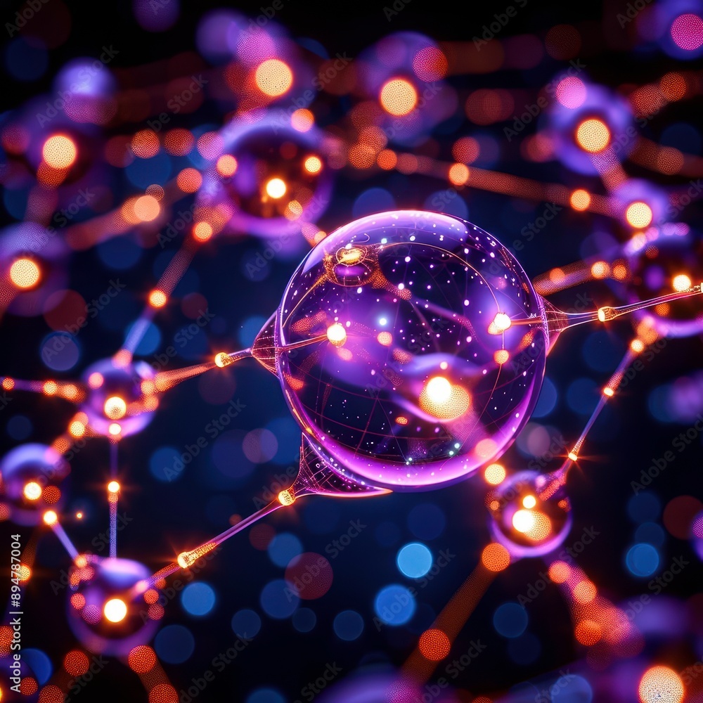 Poster a stunning visualization of molecular structures featuring a glowing orb amidst a network of colorfu