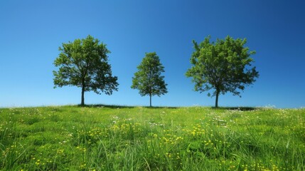 Fototapeta premium Three trees under a clear blue sky