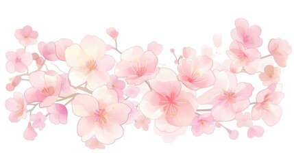 A vector illustration of pink cherry blossoms in watercolor style, arranged vertically to form an elegant pattern on white background.  generated AI