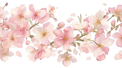 Obraz premium A vector illustration of pink cherry blossoms in watercolor style, arranged vertically to form an elegant pattern on white background. generated AI