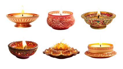 PNG Diwali oil lamp set, transparent background