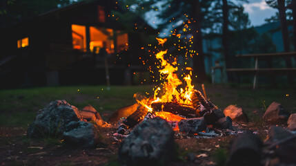 Nostalgic cabin campfire background