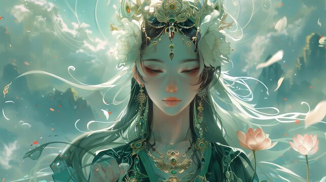 illustration of beautiful queen godess tara the most powerful female deity in the Buddhist pantheon.