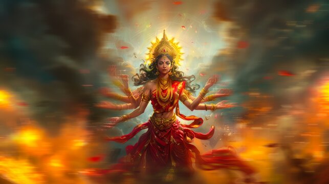 goddess durga wallpaper, an indian beautiful goddess with blurred motion background