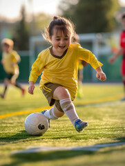 Portrait of a Child with Down Syndrome playing soccer