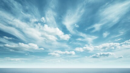 Obraz premium Fluffy white clouds, serene blue sky, light breeze, Watercolor style