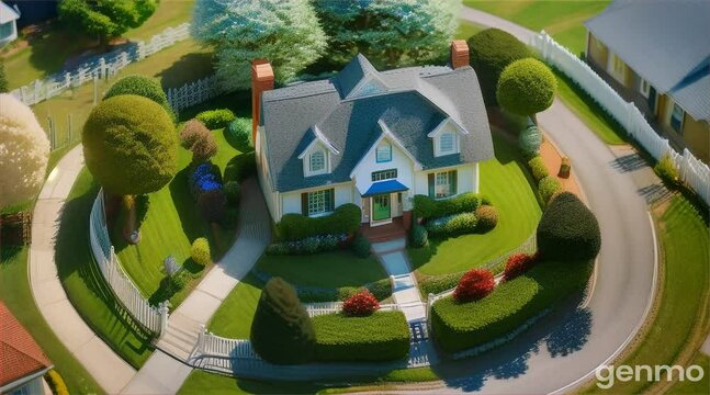 A duplex with a well maintained lawn and garden generative by ai..