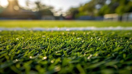 Soccer field grass blade closeup. Soccer pitch detail for graphic design.