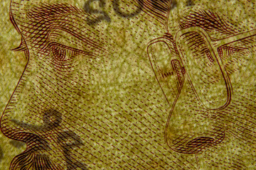 Photograph of banknotes with a magnifying lens Makes it possible to see the delicate lines that the creator has painted on the banknote.