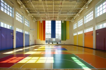 Colorful Indoor Basketball Court with Natural Light.
