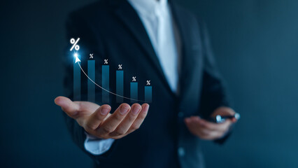 Businessman calculating income and return on investment, stock market,  income, return, retirement, compensation fund,saving, trade, investment, dividend tax, Interest rate and dividend concept.