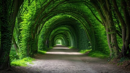 Obraz premium Pathway of Greenery: A Serene Tunnel of Trees
