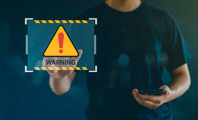 Malicious software, virus and cybercrime, System warning hacked alert,  cyberattack on online...