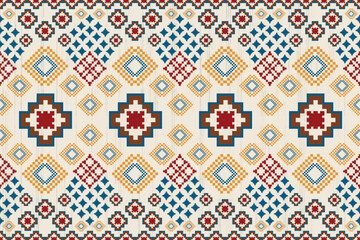 Pixel Seamless Pattern, Art, Seamless pattern in Tribal, Folk embroidery. Mexican Style, Aztec Geometric art Ornament Print, Design for carpet, cover, wallpaper, wrapping, fabric, clothing.