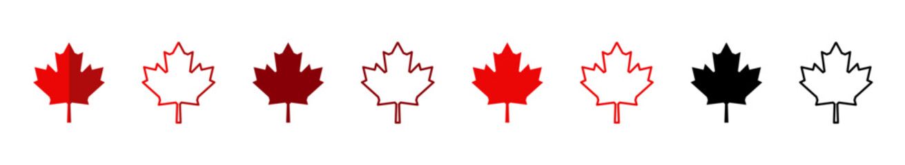 Maple leaf icon.Canada flag logo element, isolated set of maple leaf icon in different colors on white background eps10
