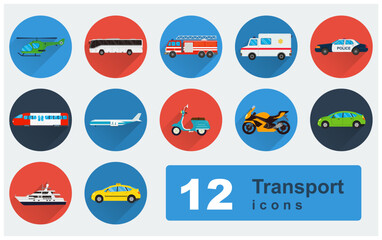 Transportation icons set. City cars and vehicles transport. Vector illustration