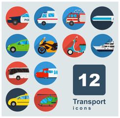 Transportation icons set. City cars and vehicles transport. Vector illustration