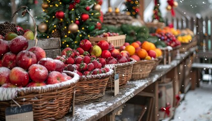 A holidaythemed farmers market offering organic, seasonal produce and holiday crafts