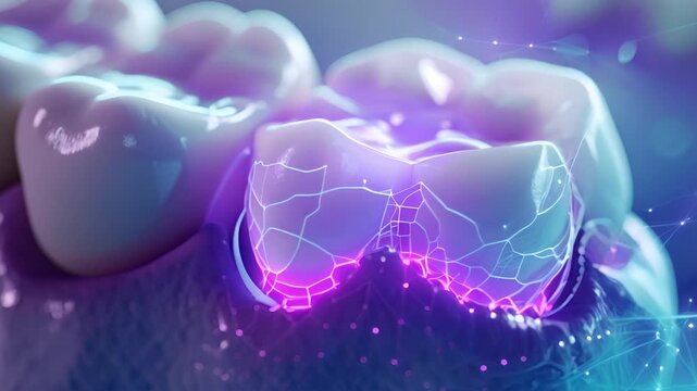 Glowing teeth model, advanced modern dentistry innovation.