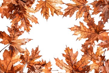 Fototapeta premium Autumn leaves frame isolated on white background. Generative Ai