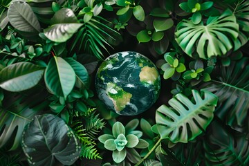 Earth surrounded by lush green foliage