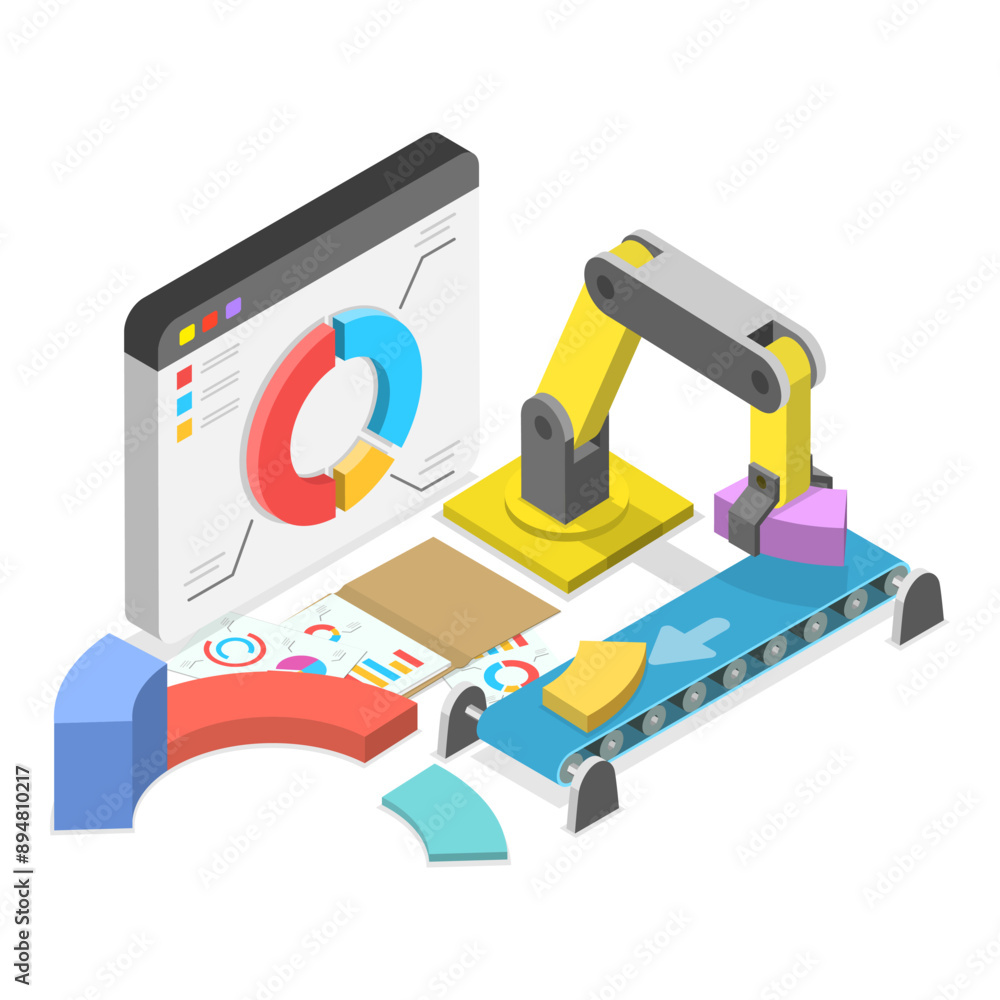 Poster 3d isometric flat illustration of software deployment, innovative solutions programming tools. item 