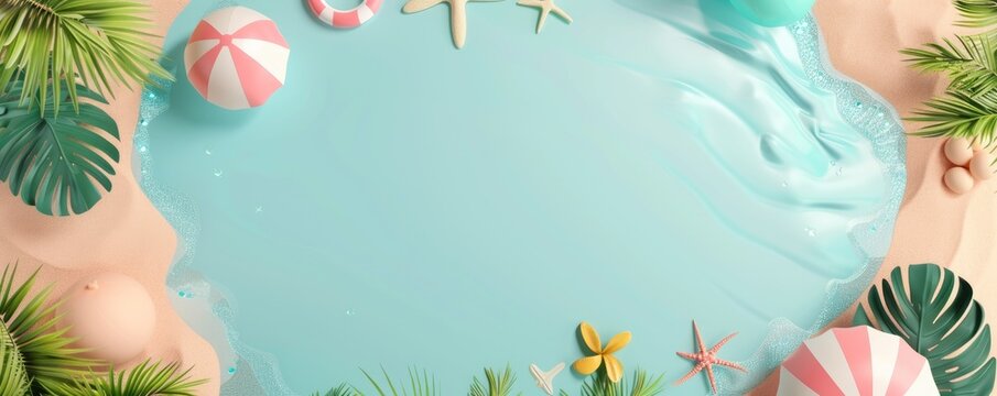 Jocular flat design top view beach theme 3D render Complementary Color Scheme