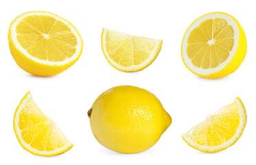Set of fresh lemons isolated on white