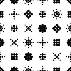 Abstract monochrome background. Geometric shapes made of dots and circles. Black and white geometric seamless pattern creating a mesmerizing visual effect. Wrapping paper or textile print fabric