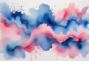Obraz premium Beautiful Abstract pale blue and pink watercolor background, Watercolor painted canvas background. banner.