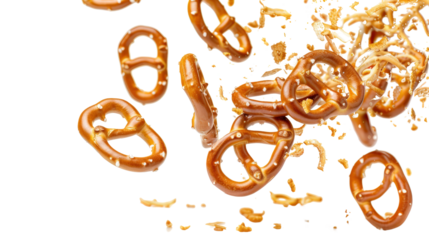 Pretzels dipped in rich caramel sauce. A delicious and sweet snack perfect for any occasion or food-related concept.